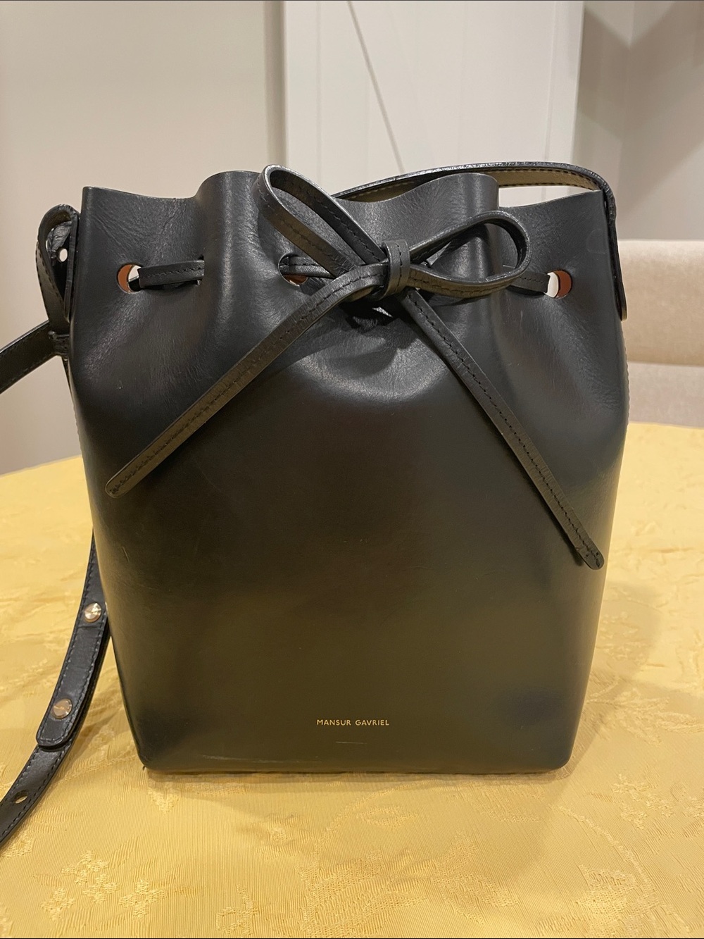 Mansur Gavriel Black Leather Drawstring Bucket Bag